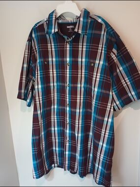 KingSize Maroon & Blue Plaid Short-Sleeve Button-Down Shirt